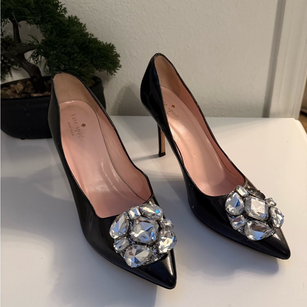 Kate Spade Black Heels with Crystal Embellishments